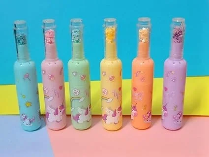 Unicorn Theme Bottle Shape Highlighters | Set Of 6 | Fine Grip Marker Pen | Ideal For Office Stationery & Kids