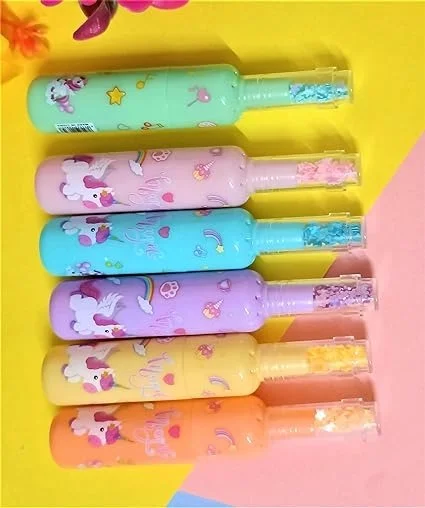Unicorn Theme Bottle Shape Highlighters | Set Of 6 | Fine Grip Marker Pen | Ideal For Office Stationery & Kids