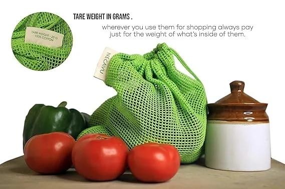 100% cotton set of 6 fridge bag | Eco-friendly natural vegetables bags for fridge storage & mesh net vegetable bag fridge | Multi-purpose Eco-friendly cotton mesh bag (Neem Green) - 25.4W x 25.4H, Green