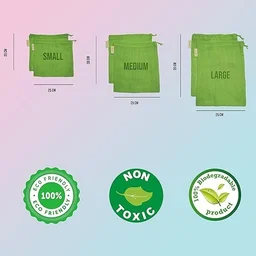 100% cotton set of 6 fridge bag | Eco-friendly natural vegetables bags for fridge storage & mesh net vegetable bag fridge | Multi-purpose Eco-friendly cotton mesh bag (Neem Green) - 25.4W x 25.4H, Green