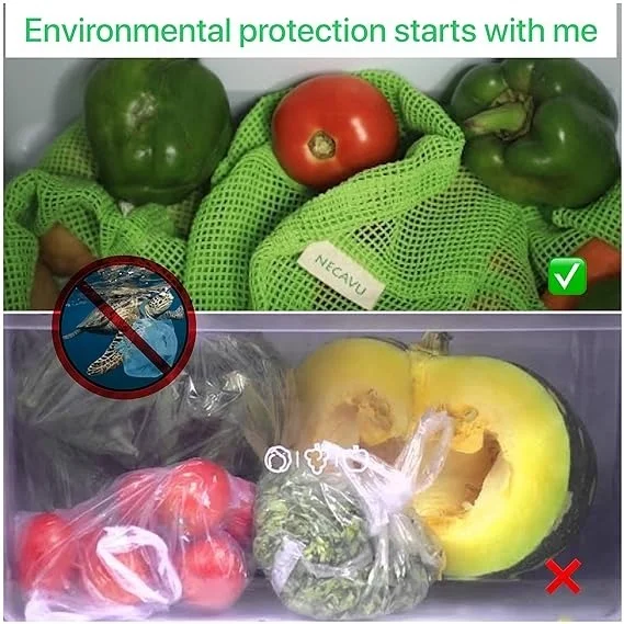 100% cotton set of 6 fridge bag | Eco-friendly natural vegetables bags for fridge storage & mesh net vegetable bag fridge | Multi-purpose Eco-friendly cotton mesh bag (Neem Green) - 25.4W x 25.4H, Green