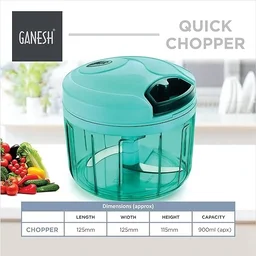 Multipurpose Plastic Vegetable Chopper Cutter 3 Blades for Effortlessly Chopping Vegetables and Fruits for Your Kitchen, Pool Green (725 ml) - 12.7L x 12.7W x 12.5H, Cyan Aqua