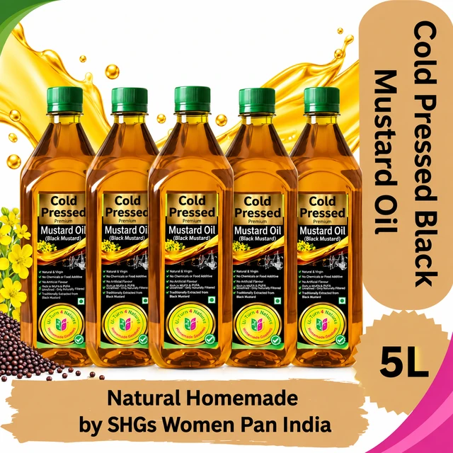 Cold-Pressed Black Mustard Oil- Pure & Natural - 1L X 5