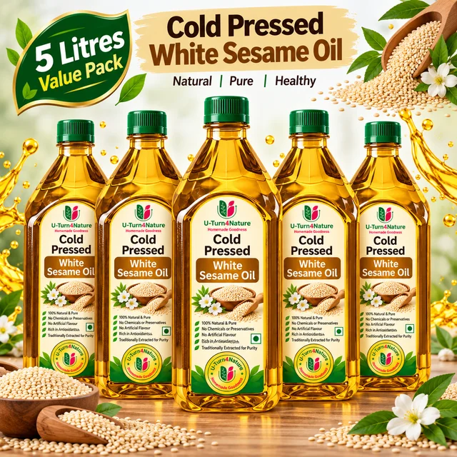 Premium Cold-Pressed White Sesame Oil (Til Oil)- Simply Homemade - 5L