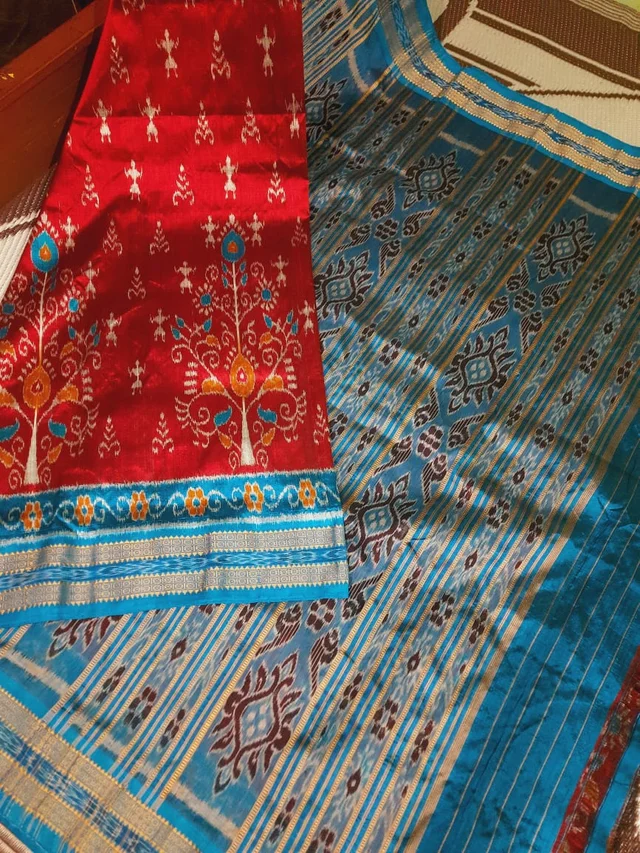 Pata Pure mulberry silk Odisha handloom pointed temple border body bandha khandua saree without blouse...Sktjuly15