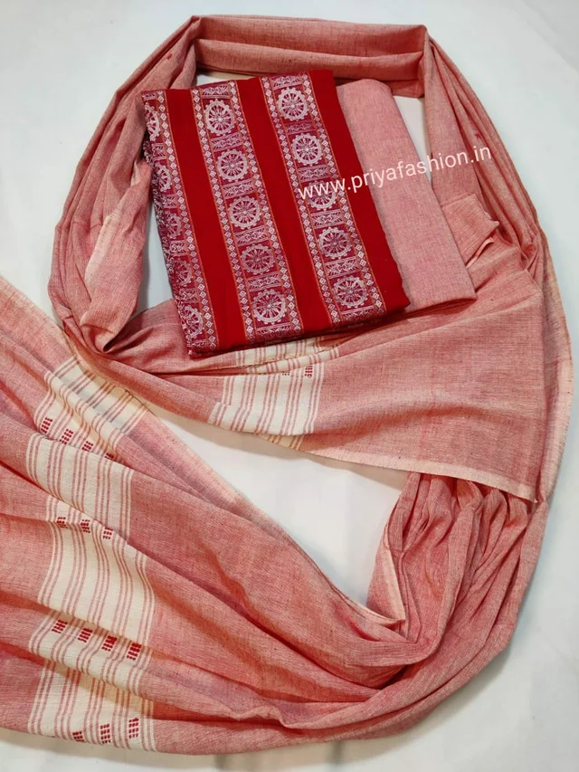 101448 Sambalpuri Dress Material With Stiching Size 32-42 Size - Red, 34 Chest
