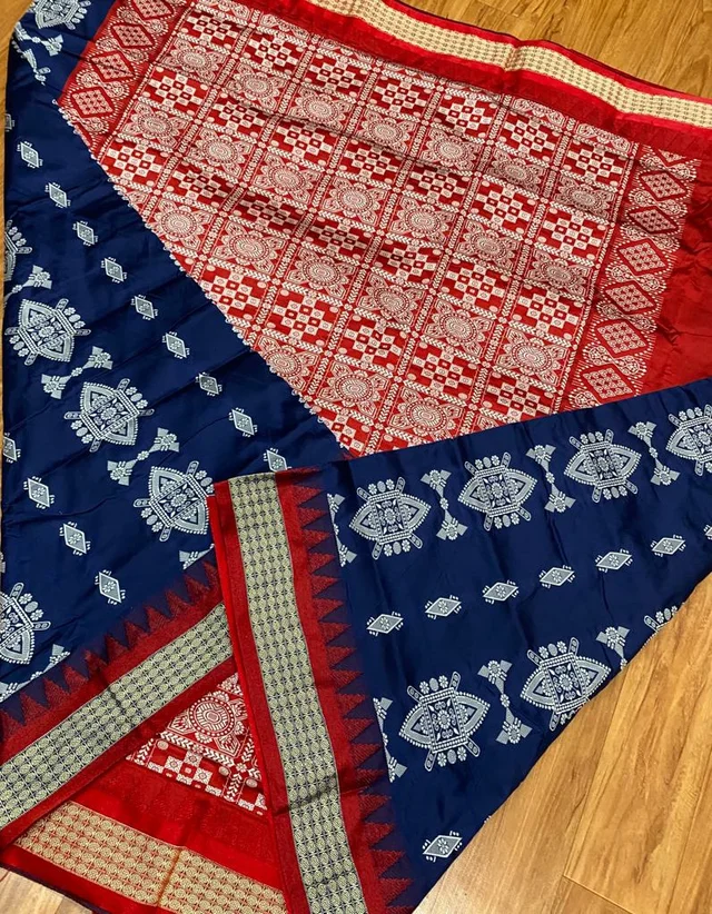 100512 Papa Silk Pata Saree - Navy Blue