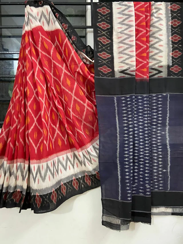 100535 Sambalpuri Ikkat merceraized cotton sareesWith matching blouse