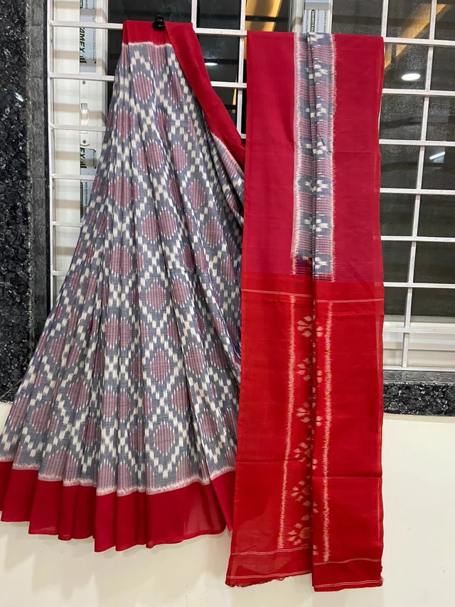 100544 Sambalpuri Ikkat merceraized cotton sareesWith matching blouse