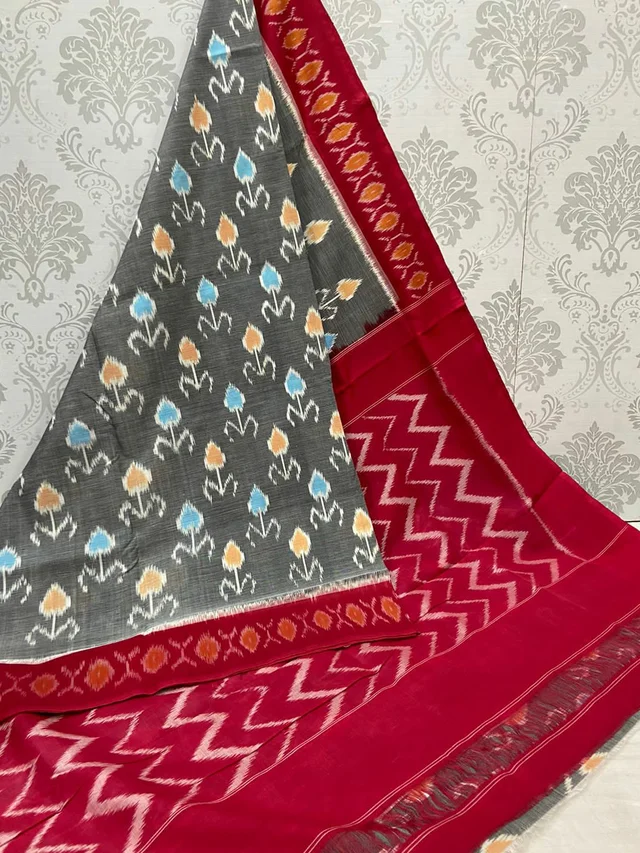 100556 Sambalpuri Ikkat merceraized cotton sareesWith matching blouse