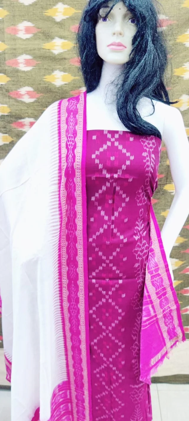 100662 Sambalpuri Handloom Cotton Dress Materials With Dupatta Set