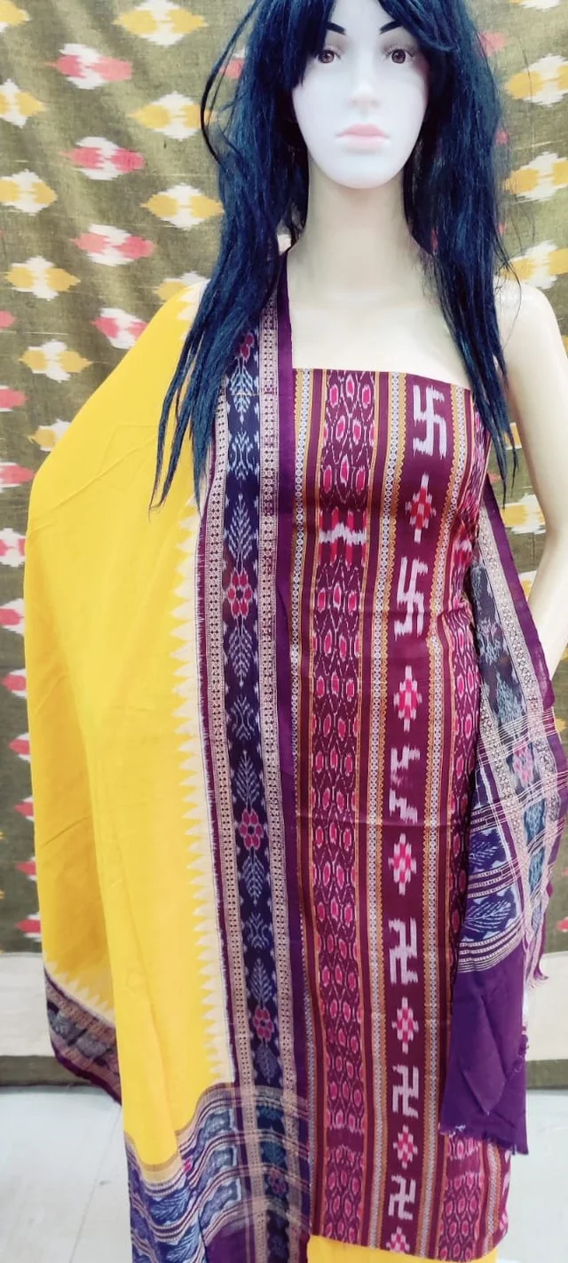 100664 Sambalpuri Handloom Cotton Dress Materials With Dupatta Set