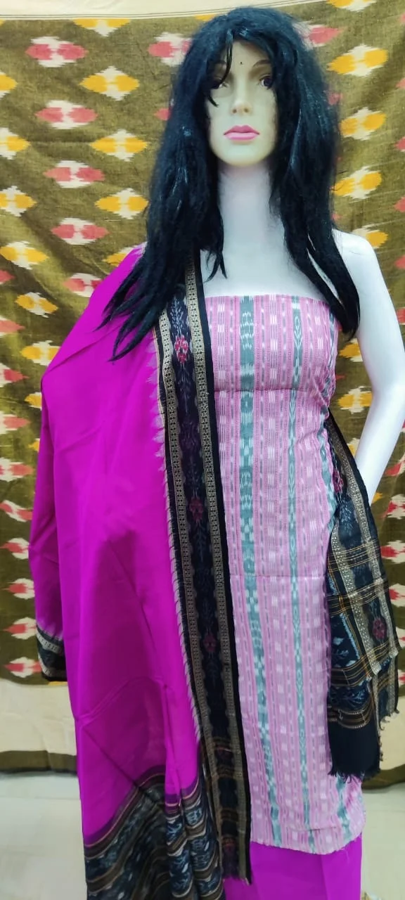 100712 Sambalpuri Handloom Cotton Dress Materials With Dupatta Set