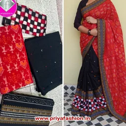 100930 Sambalpuri Handloom Cotton Patchwork Sarees with Blause