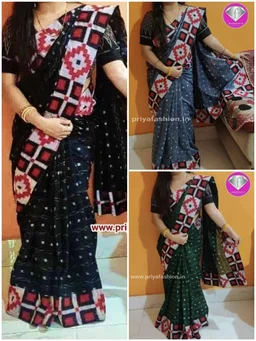 100906 Sambalpuri Handloom Cotton Patchwork Saree With Blause - Oslo Gray