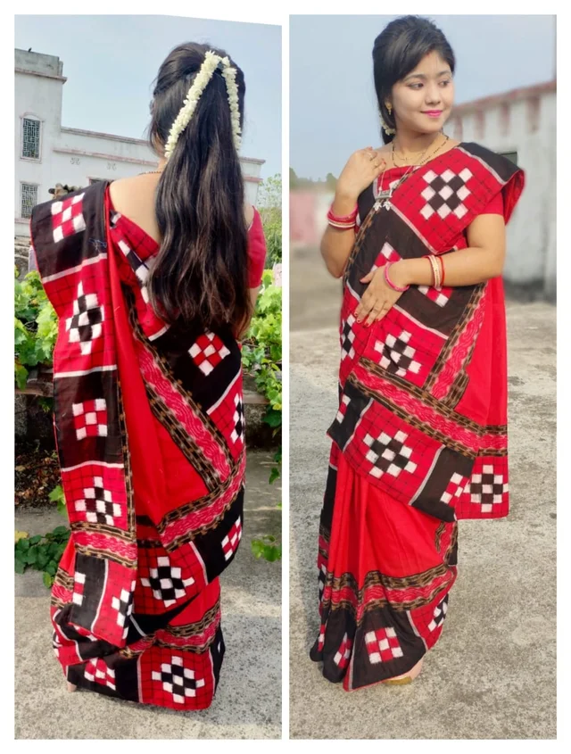 100979 Sambalpuri Handloom Cotton Patchwork Saree With Blause