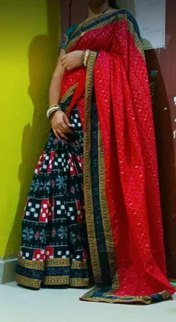 100997 Sambalpuri Handloom Cotton Patchwork Saree with Blause
