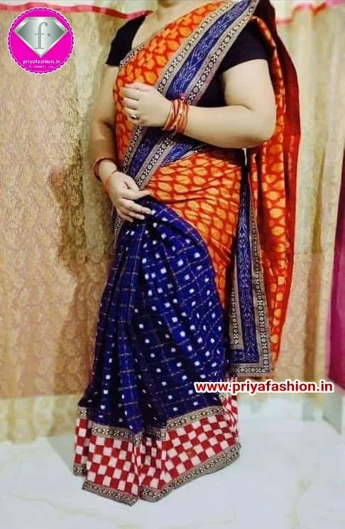 100983 Sambalpuri Handloom Cotton Patchwork Saree With Blause