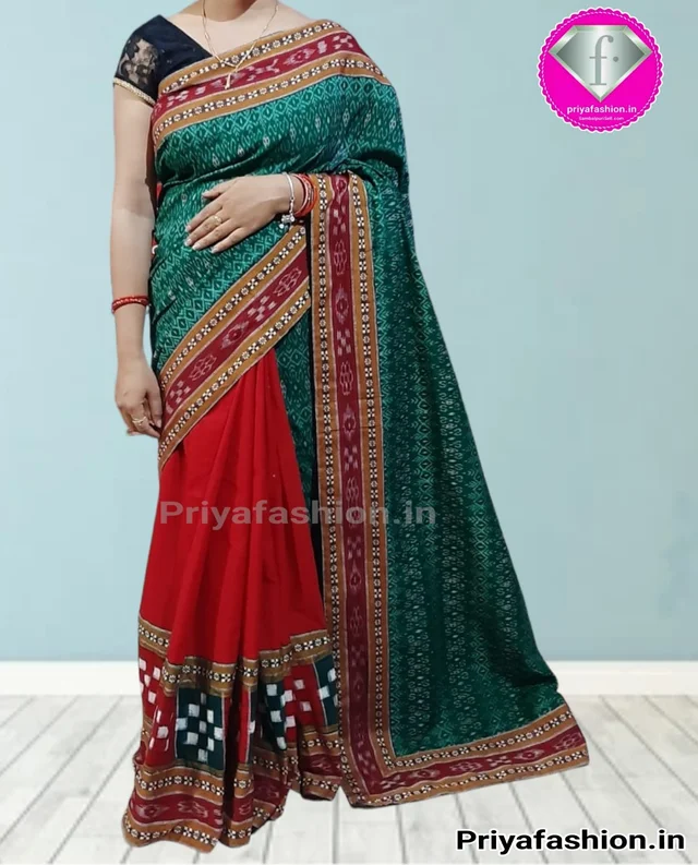 101005 Sambalpuri Handloom Cotton Patchwork Saree With Blouse