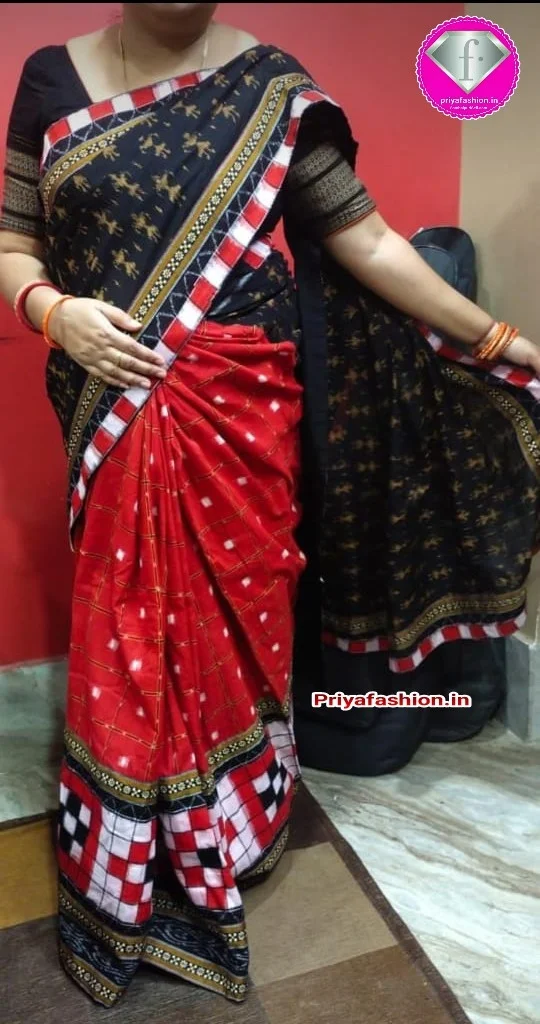 101011 Sambalpuri Cotton Patchwork Saree With Blouse