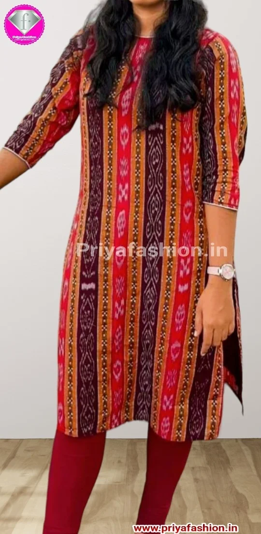101042 Sambalpuri Handloom Cotton Stiching Kurti - 38 Chest