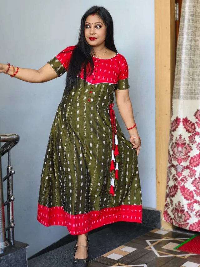 101065 Sambalpuri Handloom Round Kurti ,Anarkali - 42 Chest