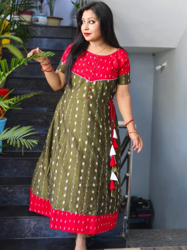 101065 Sambalpuri Handloom Round Kurti ,Anarkali - 42 Chest