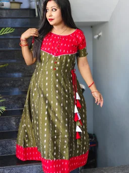 101065 Sambalpuri Handloom Round Kurti ,Anarkali - 42 Chest