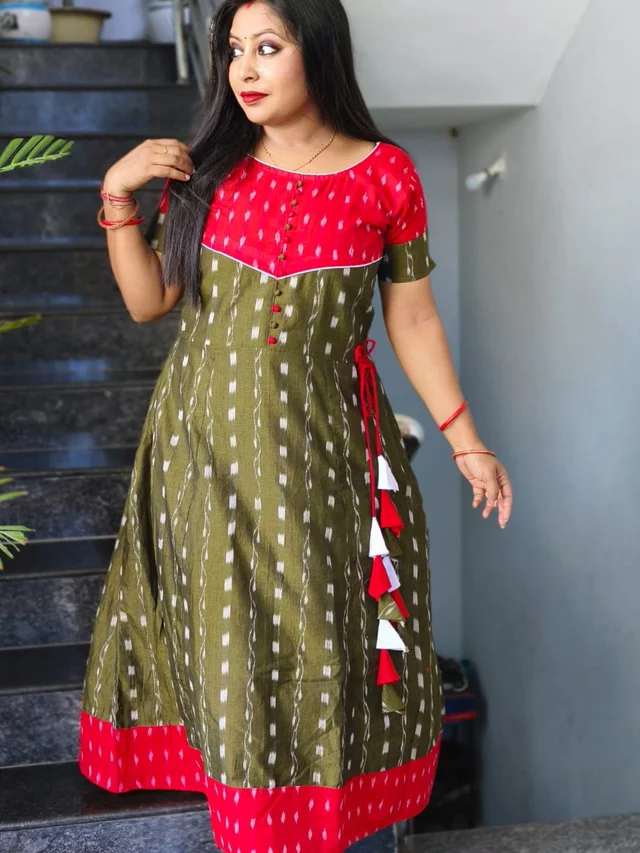 101065 Sambalpuri Handloom Round Kurti ,Anarkali - 42 Chest