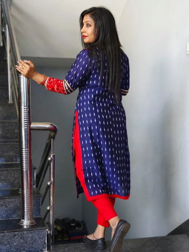 101066 Sambalpuri Handloom Kurti Blue Colour - 42 Chest