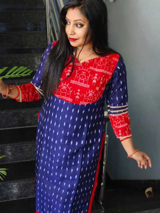 101066 Sambalpuri Handloom Kurti Blue Colour - 42 Chest