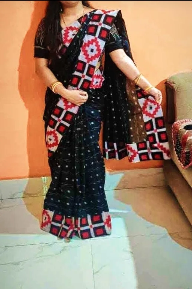 101443 Sambalpuri Handloom Patchwork Saree With Blause - Black
