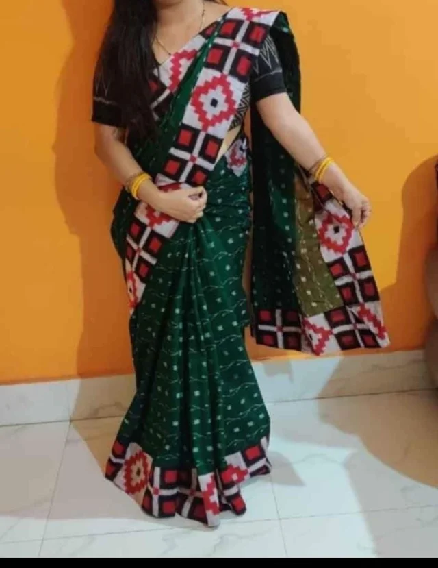 101443 Sambalpuri Handloom Patchwork Saree With Blause - Parsley