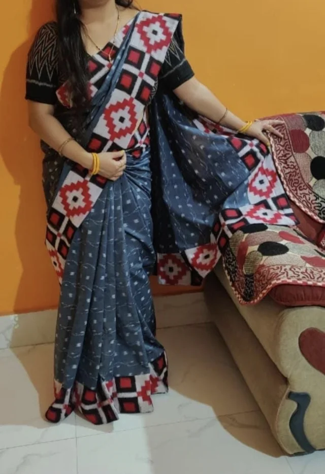 101443 Sambalpuri Handloom Patchwork Saree With Blause - Martini
