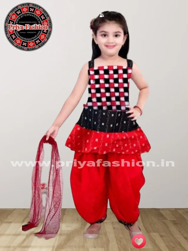 101492 Sambalpuri Handloom Cotton Kids Plazo Set With Dupatta 