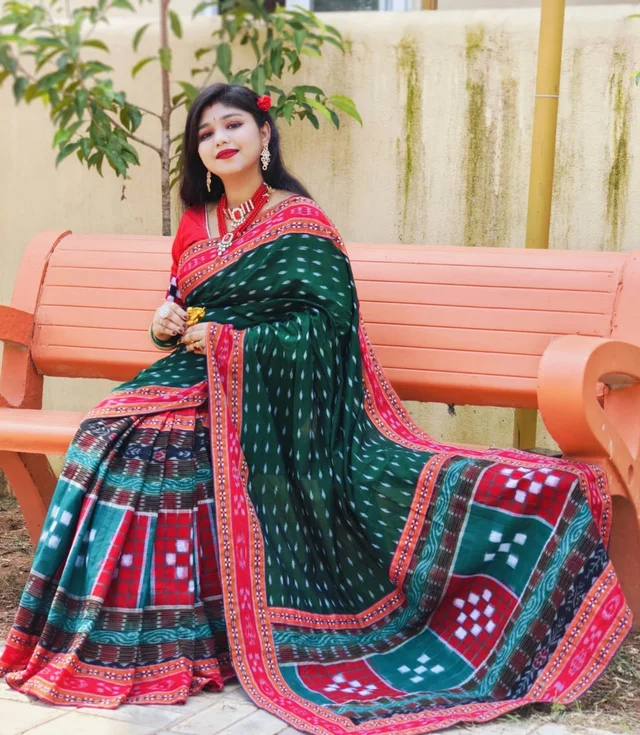 101554 Sambalpuri Handloom Patchwork Saree With Blause