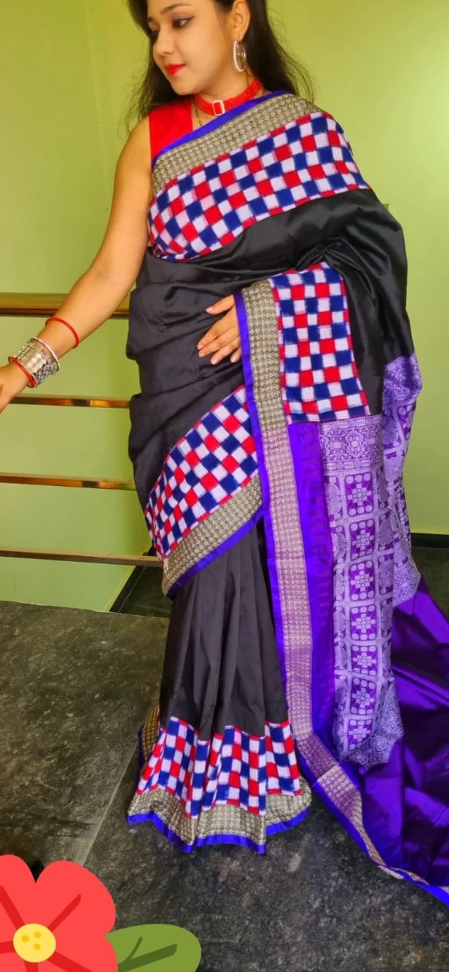 101560 Silk Saree With Sambalpuri Patchwork Border With Blause