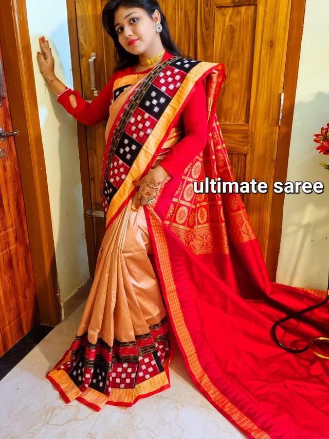 101566 Silk Saree With Sambalpuri Patchwork Border With Blause