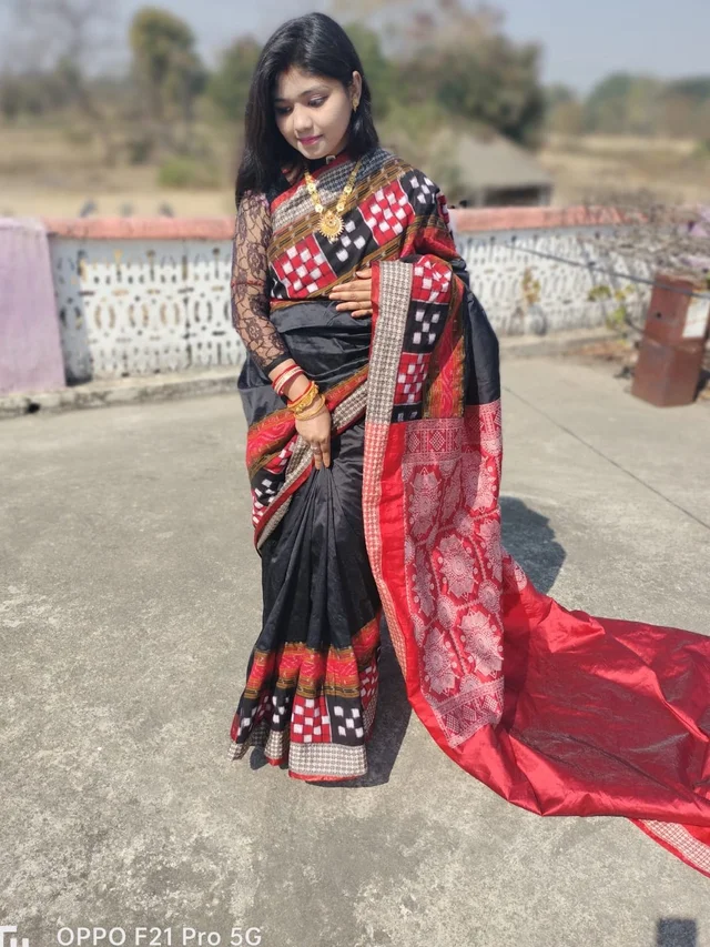 101567 Silk Saree With Sambalpuri Patchwork Border With Blause
