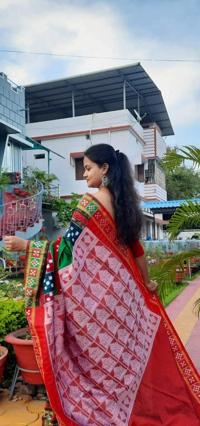 101569Silk Saree With Sambalpuri Patchwork Border With Blause