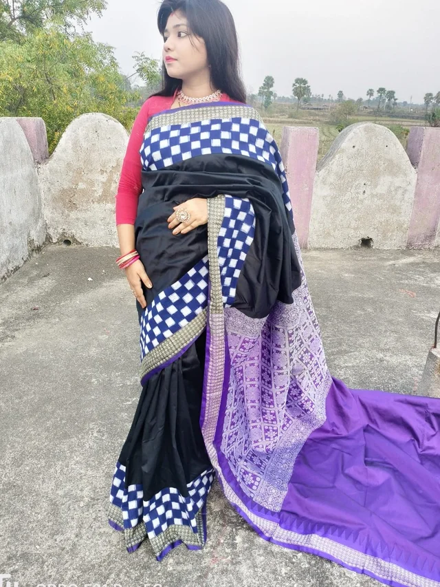 101573Silk Saree With Sambalpuri Patchwork Border With Blause