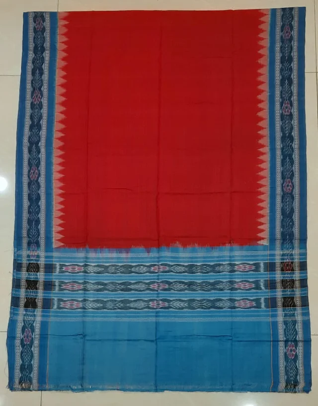 101602 Sambalpuri Handloom Dupatta - Guardsman Red, Picton Blue