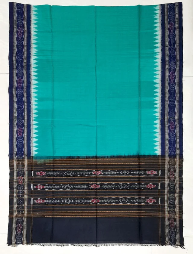 101604 Sambalpuri Handloom Dupatta - Eastern Blue, Black
