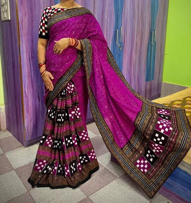101610 Sambalpuri Handloom Cotton Patchwork Saree With Blause - Sk9000