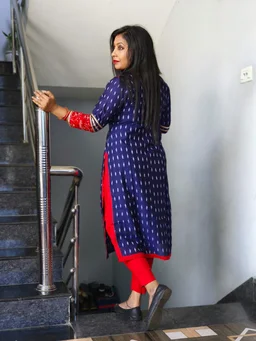101641 Sambalpuri Cotton Kurti Both Side Same Fabric - Royal Blue, 40