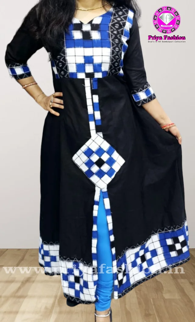 101675 Sambalpuri Handloom Cotton Round Top / Long Kurti - 44