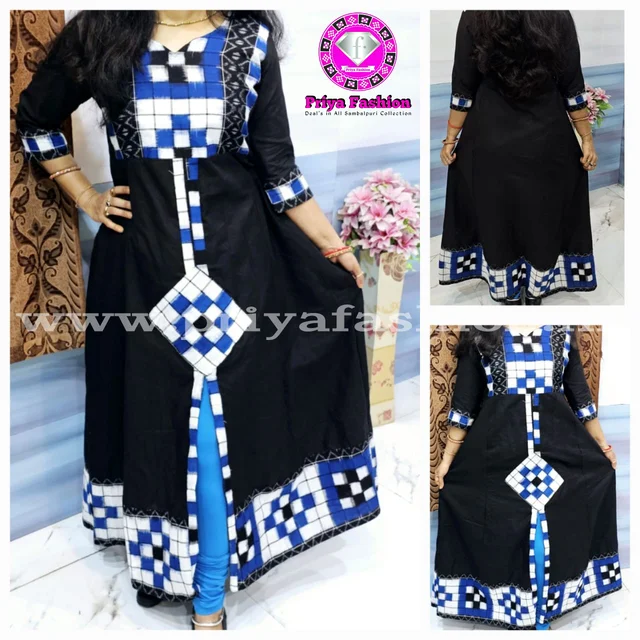 101675 Sambalpuri Handloom Cotton Round Top / Long Kurti - 40