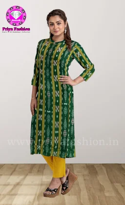 101681 Sambalpuri Handloom Cotton Stitching Kurti , Pant & Dupatta Set - 36, Only Kurti