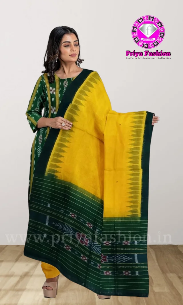 101681 Sambalpuri Handloom Cotton Stitching Kurti , Pant & Dupatta Set - 44, Only Kurti