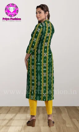 101681 Sambalpuri Handloom Cotton Stitching Kurti , Pant & Dupatta Set - 44, Only Kurti